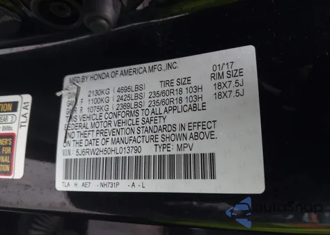 2017 Honda Cr-V Ex из США, поврежденный, VIN 5J6RW2H50HL013790